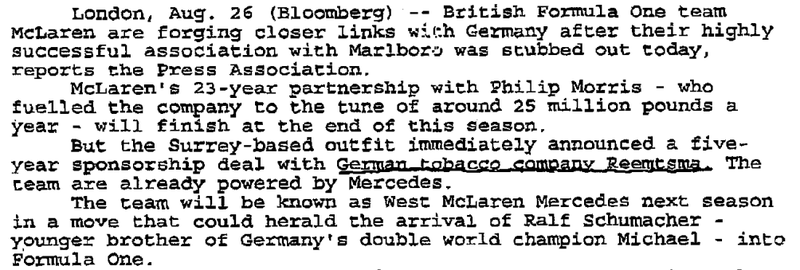 Illustration for article titled Philip Morris Cheated on McLaren with Ferrari, Ron Dennis Got 'Emotional'